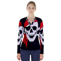 Pirate Skull V-neck Long Sleeve Top by StarvingArtisan