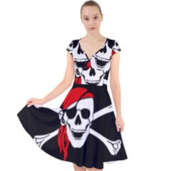 Pirate Skull Cap Sleeve Front Wrap Midi Dress by StarvingArtisan