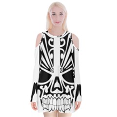 Tribal Sugar Skull Velvet Long Sleeve Shoulder Cutout Dress