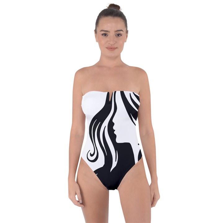 Long Haired Sexy Woman  Tie Back One Piece Swimsuit