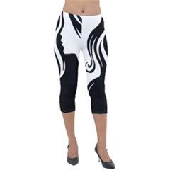 Long Haired Sexy Woman  Lightweight Velour Capri Leggings 