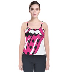 Pink Tongue Velvet Spaghetti Strap Top