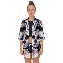 Sugar Skull Open Front Chiffon Kimono