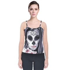 Sugar Skull Velvet Spaghetti Strap Top