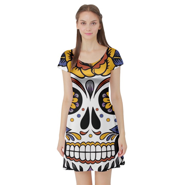 Sugar Skull Short Sleeve Skater Dress