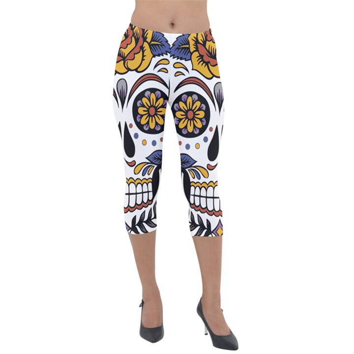 Sugar Skull Lightweight Velour Capri Leggings 