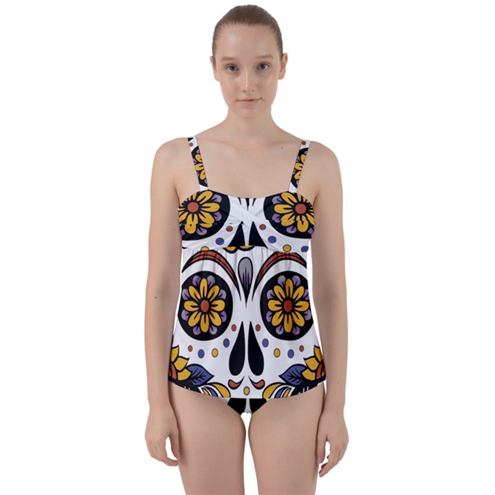 Sugar Skull Twist Front Tankini Set