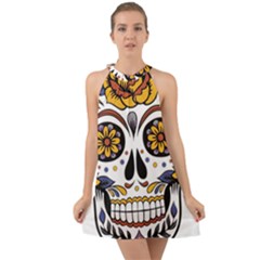 Sugar Skull Halter Tie Back Chiffon Dress