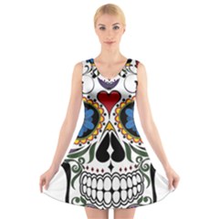 Cranium Sugar Skull V-neck Sleeveless Dress by StarvingArtisan