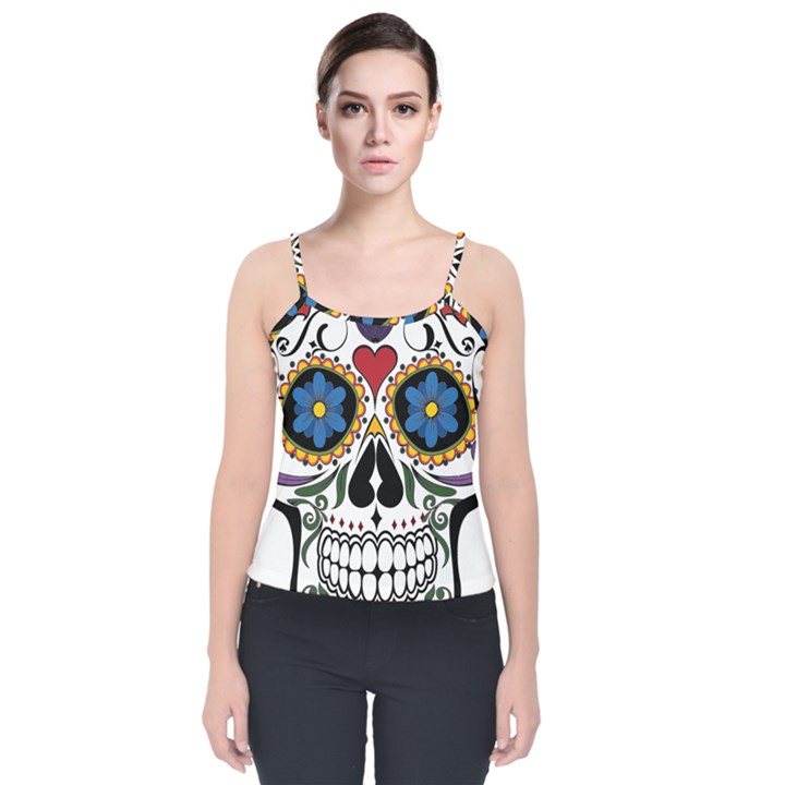 Cranium Sugar Skull Velvet Spaghetti Strap Top