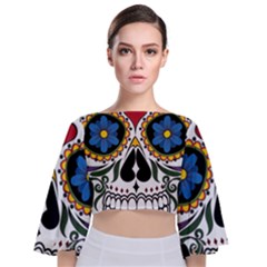 Cranium Sugar Skull Tie Back Butterfly Sleeve Chiffon Top