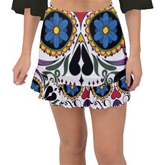 Cranium Sugar Skull Fishtail Mini Chiffon Skirt