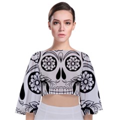 Sugar Skull Tie Back Butterfly Sleeve Chiffon Top