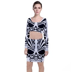 Tribal Sugar Skull Long Sleeve Crop Top & Bodycon Skirt Set