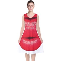 Oooooh Lips V-neck Midi Sleeveless Dress 