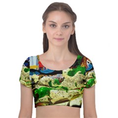 Catalina Island Not So Far 4 Velvet Short Sleeve Crop Top  by bestdesignintheworld