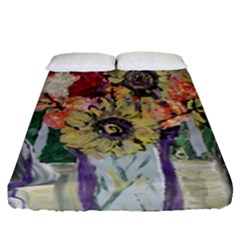 Sunflowers And Lamp Fitted Sheet (queen Size) by bestdesignintheworld