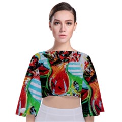 Dry Flowers On Your Windows Tie Back Butterfly Sleeve Chiffon Top