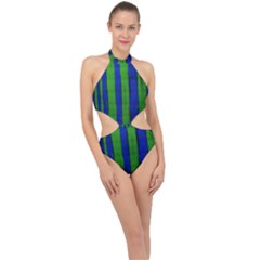 Stripes Halter Side Cut Swimsuit