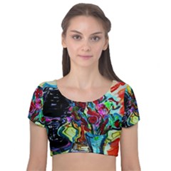 Still Life With Two Lamps Velvet Short Sleeve Crop Top 