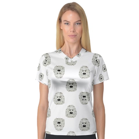 Angry Theater Mask Pattern V-neck Sport Mesh Tee by dflcprints