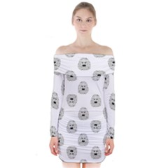 Angry Theater Mask Pattern Long Sleeve Off Shoulder Dress by dflcprints