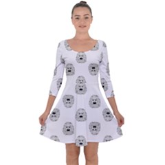 Angry Theater Mask Pattern Quarter Sleeve Skater Dress