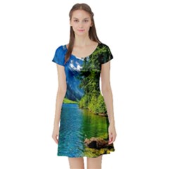 Beautiful Nature Lake Short Sleeve Skater Dress by Modern2018