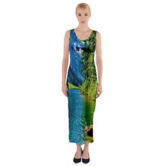 Beautiful Nature Lake Fitted Maxi Dress