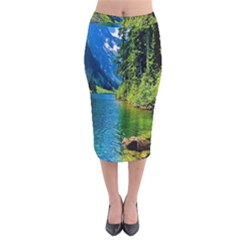 Beautiful Nature Lake Velvet Midi Pencil Skirt by Modern2018