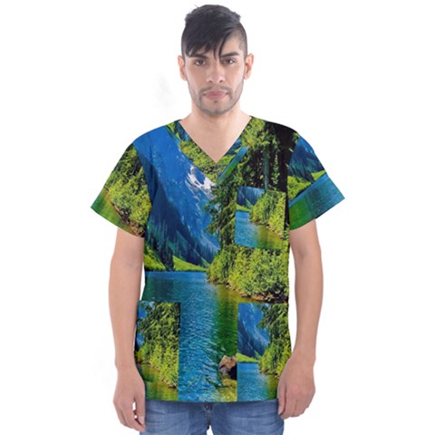 Beautiful Nature Lake Men s V-neck Scrub Top by Modern2018