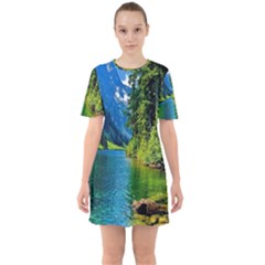 Beautiful Nature Lake Sixties Short Sleeve Mini Dress by Modern2018