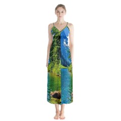 Beautiful Nature Lake Button Up Chiffon Maxi Dress