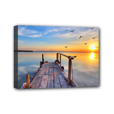 Sunset Lake Beautiful Nature Mini Canvas 7  X 5  by Modern2018