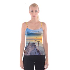 Sunset Lake Beautiful Nature Spaghetti Strap Top by Modern2018