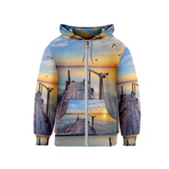 Sunset Lake Beautiful Nature Kids  Zipper Hoodie