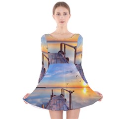 Sunset Lake Beautiful Nature Long Sleeve Velvet Skater Dress