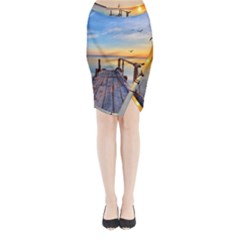 Sunset Lake Beautiful Nature Midi Wrap Pencil Skirt by Modern2018