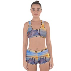 Sunset Lake Beautiful Nature Racerback Boyleg Bikini Set by Modern2018