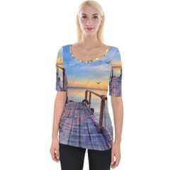 Sunset Lake Beautiful Nature Wide Neckline Tee