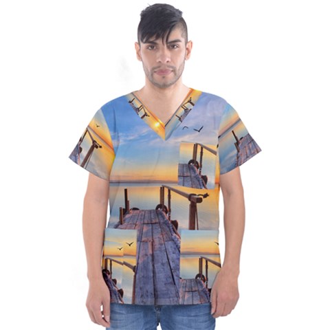 Sunset Lake Beautiful Nature Men s V-neck Scrub Top by Modern2018