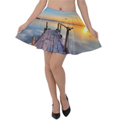 Sunset Lake Beautiful Nature Velvet Skater Skirt