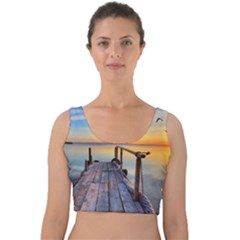 Sunset Lake Beautiful Nature Velvet Crop Top