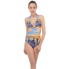 Sunset Lake Beautiful Nature Halter Front Plunge Swimsuit by Modern2018