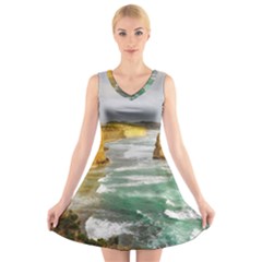 Coastal Landscape V-neck Sleeveless Dress by Modern2018