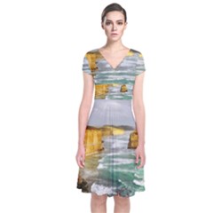 Coastal Landscape Short Sleeve Front Wrap Dress by Modern2018