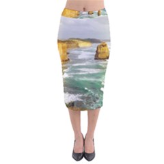 Coastal Landscape Velvet Midi Pencil Skirt