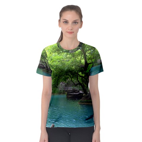 Backgrounds List Of Lake Background Beautiful Waterfalls Nature Women s Sport Mesh Tee by Modern2018