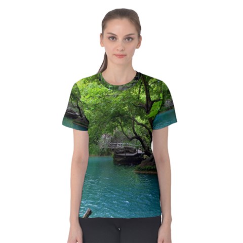 Backgrounds List Of Lake Background Beautiful Waterfalls Nature Women s Cotton Tee by Modern2018