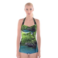 Backgrounds List Of Lake Background Beautiful Waterfalls Nature Boyleg Halter Swimsuit  by Modern2018